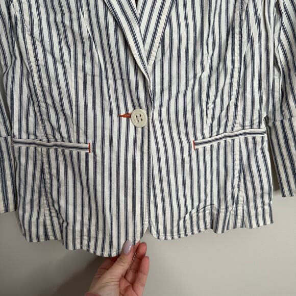 CAbi womens Nautical Ticking Blue and White striped Blazer‎ - Picture 4 of 9